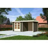 Karibu Askola 3,5 Gartenhaus inkl. Anbau 2.4m + Rück- und Seitenwand terragrau (9146)