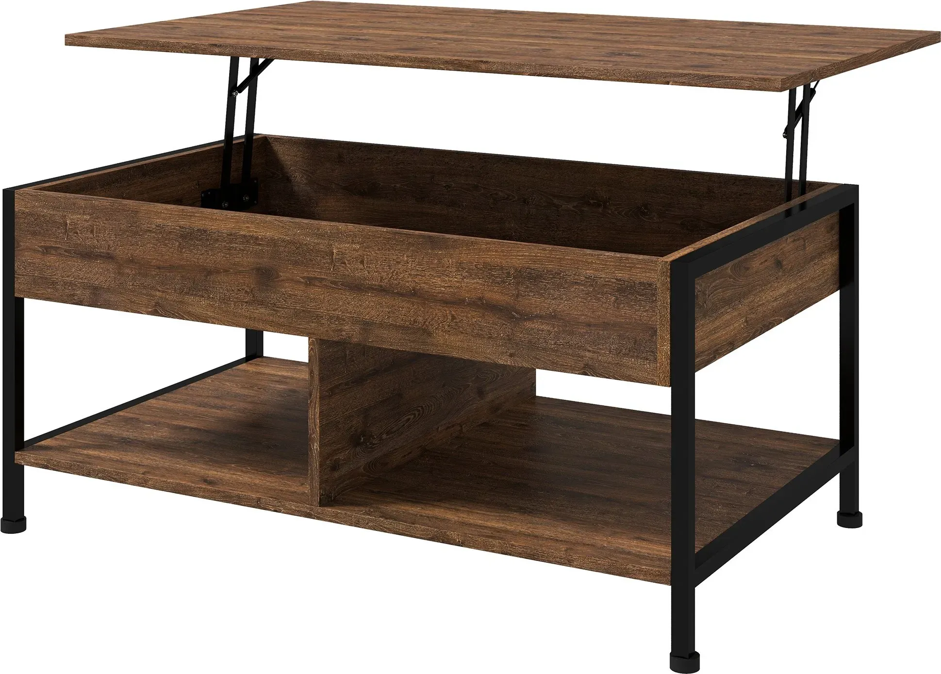 HOMCOM Couchtisch mit klappbarem Tablett - untere Regale, Stauraumtruhe - Maße 100L x 80B x 60H cm - rustikales schwarzes Holzoptik   Aosom