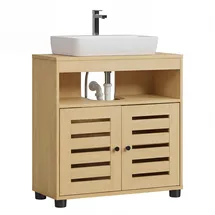 VASAGLE Waschbeckenunterschrank, Badschrank, 30 x 60 x 63 cm, für Waschbecken ohne Säule, 2 Lamellentüren, verstellbare Regalebene, mandelgelb