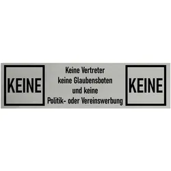 CombiCraft Aluminium Türschild Keine Verkaufsvertreter, Glaubensverkünder etc. 165x45mm mit 3M-Tape