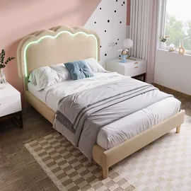 lanki international gmbh Jugendbett Odikalo 90 x 140 cm Samt beige rosa