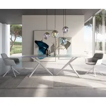 DeLife Esstisch Edge Boot 240x120 Reliefglas Perlmutt 3D-Design Estelar rund Metall Weiß Esstische