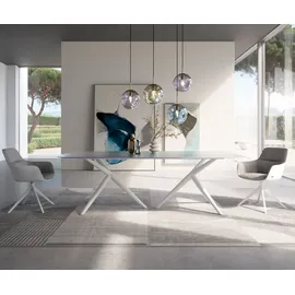 DeLife Esstisch Edge Boot 240x120 Reliefglas Perlmutt 3D-Design Estelar rund Metall Weiß Esstische