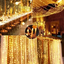Montegoni Lichtervorhang LED 3x3 m PVC 300 LED Warmweiß