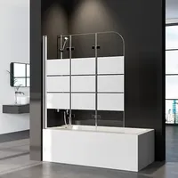 Duschwand für Badewanne 3-teilig Faltbar 130x140cm Badewannenaufsatz, Gestreift Glas Klappbar Duschwand Duschabtrennung für Badewanne aus 6mm Sicherheitsglas (ESG), Badewannenfaltwand