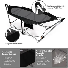 Costway Hängematte mit Gestell, und Tragetasche, Hängemattengestell bis 150kg - Schwarz