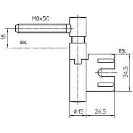 Simonswerk Einbohrband V 8550 Steigung b. 6mm DIN re. Stahl vernickelt f. gefälzte Türen