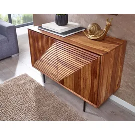 FineBuy Massivholz Design Sideboard Sheesham Kommode mit 2 Türen Retro Design Metall schwarz