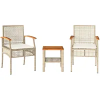 vidaXL 3-tlg. Bistro-Set mit Kissen Beige Poly Rattan Akazienholz