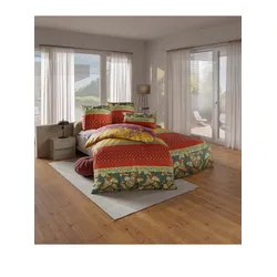 Bettwäsche WÄSCHEPUR Gr. 3, bunt (reseda, terra, bedruckt), B/L: 155cm x 220cm, 2-teilige Garnitur St., 2-teilige Garnitur St., Mako-Satin, B/L: 80cm x 80cm, Mako-Satin, 100% Baumwolle, Bettwäsche
