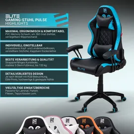 Elite Gaming-Stuhl für Kinder PULSE, ergonomisch, bis 120kg, verstellbare Höhe, Wippmechanik, Kissen (Weiß/Schwarz)