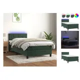 vidaXL Boxspringbett mit Matratze & LED Dunkelgrün 100x200 cm Samt