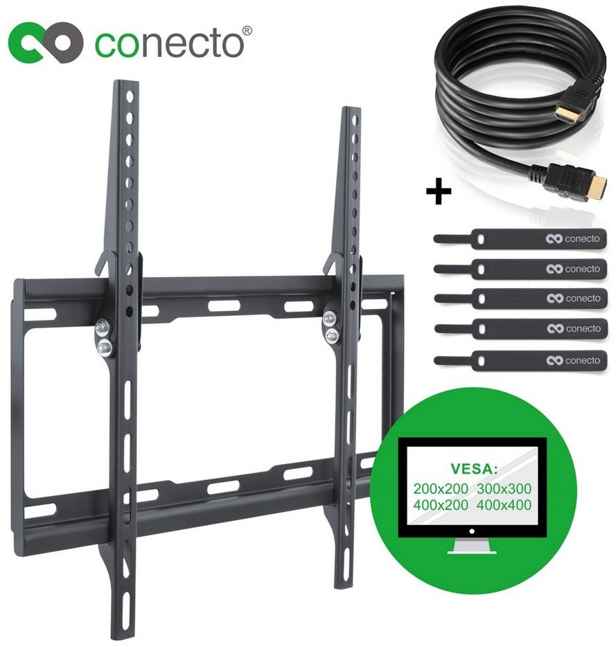 conecto TV Wandhalter für LCD LED Fernseher & Monitor TV-Wandhalterung, (bis 52 Zoll, neigbar) schwarz
