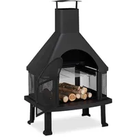 Relaxdays Relaxdays, schwarz Terrassenofen mit Grill, Feuerstelle mit Funkenschutz, Schürhaken, massiv, Stahl, 110 x 63 x 51 cm 10026555