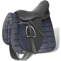 VidaXL Pferdereiten Sattelset 16" echtes Leder schwarz 14 cm