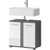 inn.furn Waschbeckenunterschrank Weiß Hochglanz Grau, 60 cm 2-türig Bailey