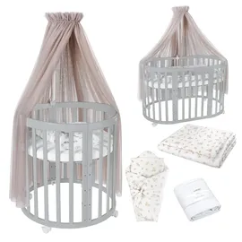 Waldin Babybett OWAL Kinderbett 7in1 mit Matratze, mitwachsendes Kinder-Bett