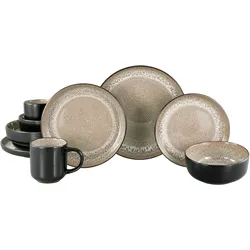 Kombiservice MY HOME "modernes Geschirr-Set, Service Nydala", beige, 10 tlg., Steinzeug, Geschirr-Sets, hohe Haltbarkeit, Reaktivglasur