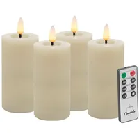 LC Home LED-Kerze LED Kerzen Set Winter Echtwachs Timerfunktion Fernbedienung dimmbar (Set, 4-tlg., LED Kerzen Winter, Teelicht und Stumpenkerze mit Reflexionsspiegel), LED Kerzen mit Timerfunktion Fernbedienung Dimmbar beige Ø 5 cm x 10 cm