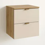 WENA Waschtischunterschrank 60 cm, gerade Fronten, Griffe aus Metall in der Farbe Gold (Farbe: Kaschmir/Eiche) - Beige