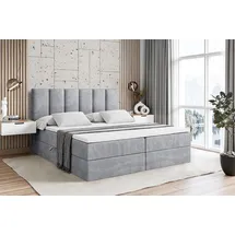 altdecor Boxspringbett mit Matratze und Topper, Polsterbett mit Bettkasten, Bett mit Stauraum H3-Matratze, Doppelbett, Springboxbett - BOXI1-180x200 - Grau Monolith 84