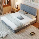 okwish Boxspringbett Polsterbett 180 x 200 cm mit Kopfteil in Knopfnahtverzierung, Hydraulisches Stauraumbett mit Bettkasten Stauraum, Doppelbett Jugendbett (Ohne Matratze)- Hellgrau