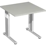 Geramöbel Flex Schreibtisch lichtgrau quadratisch, C-Fuß-Gestell silber 80,0 x 80,0 cm