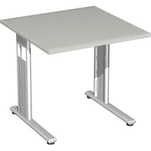 Geramöbel Flex Schreibtisch lichtgrau quadratisch, C-Fuß-Gestell silber 80,0 x 80,0 cm