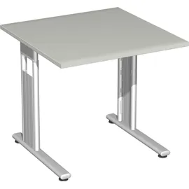 Geramöbel Flex Schreibtisch lichtgrau quadratisch, C-Fuß-Gestell silber 80,0 x 80,0 cm