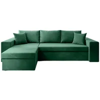Luxusbetten24 Designer Sofa Denver mit Stauraum und Schlaffunktion | Bezug: Samt | Farbe: Grün | Stellvariante: Links