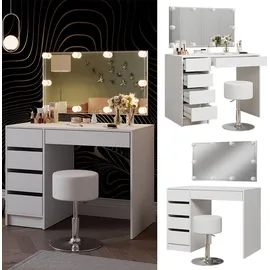 Vicco Schminktisch Thalia Weiß Hochglanz 100 cm mit LED-Beleuchtung und Hocker
