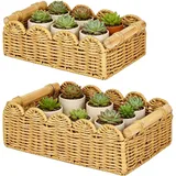 Nimblyne 2 Stück Aufbewahrungskorb Geflochten mit Holz Griffen: 30×20×10 cm & 25×15×8cm Handgewebt Körbe Aufbewahrung, Regalkörbe Dekor Flechtkorb für Wohnzimmer Schlafzimmer Küche