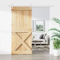 Festnight Schiebetür Holz Schiebetür Set schiebetür Komplettset Schiebetür mit Beschlag Schiebetür Barn Holz Innen Tür Sliding barn Door-90x210 cm-5-1x