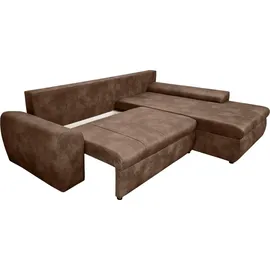 luma-home Vintage Ecksofa Schlafsofa Eckcouch L-Sofa mit Ottomane und Bettkasten in Braun / 18011 - 2 Jahre Gewährleistung - mind. 14 Tage Rückgaberecht - Braun