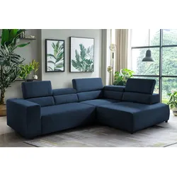 Ecksofa EXXPO - SOFA FASHION "VITTORIO", blau, B:308cm H:73cm T:203cm, Sofas, inkl. Kopfteil- und Sitztiefenverstellung, wahlweise mit Bettfunktion