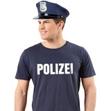 Alsino Polizei Kostüm T-Shirt mit Mütze Verkleidung Karneval Fasching Karnevalskostüm in Blau Faschingskostüm für Erwachsene Unisex (XL)