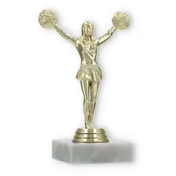 Pokal Kunststofffigur Cheerleader Tanz gold auf weißem Marmorsockel 15,3cm