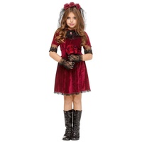 Fun World Kostüm Gothic Vampirbraut Kostüm für Mädchen, Düster-rotes Kleid für Vampire und Geister rot 140-152