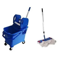 CleanSV Wischset Bay blau Laschenmop 40 cm, Putzeimer mit Presse und Inneneimer, Lamo Mopset