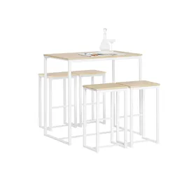 SoBuy Bartisch 5-teilig 120 x 75 x 75 cm Weiß-Natur