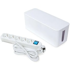 Perel Steckdosenleiste mit Schalter und Kabelbox, 5 Steckdosen Typ E, Kabel 1.5 m, 3G1.5, Innenbereich, Weiß