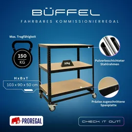 Proregal Kommissionierwagen Metall 100x90x50 cm schwarz fahrbar