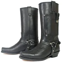 Western Cowboy Stiefel - Männer Square Toe Stiefel - mittelalterliche PU Leder Low Heel Mid Tube Ritter Stiefel für Cosplay,Schwarz,43 - 43 EU