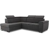 Ecksofa Natan mit Schlaffunktion und einstellbare Kopfstützen - Wohnlandschaft mit Metallfüßen, Couchgarnitur, Bettkasten, Sofagarnitur, Sofa (Ecksofa Links, Dunkelgrau (Kronos 22))