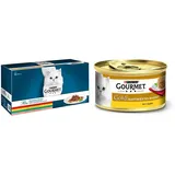 Purina GOURMET Perle Erlesene Streifen: Katzennassfutter mit Huhn, Rind, Lachs & Kaninchen, 60er Multipack & Gold Raffiniertes Ragout, köstliches Katzennassfutter, Katzenfutter nass, 12er Pack