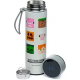 Puckator Minecraft Gesichter wiederverwendbare isolierte Edelstahl Trinkflasche mit Digital Thermometer 450ml Thermosflasche, BPA frei, mit Temperaturanzeige, abnehmbarem Teesieb, Minecraft-Figuren