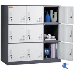 VEVOR Umkleideschrank Fächerschrank Schließfachschrank, 9-türiger Aufbewahrungsschrank, Garderobenschrank mit 9 Fächern Wertfachschrank, 30 kg Ladekapazität, Bürospinde für Büro, Zuhause, Schule