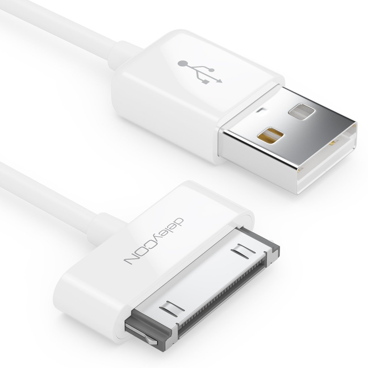 deleyCON 2m 30-Pin USB Kabel Dock Connector Sync-Kabel Ladekabel Datenkabel Kompatibel mit iPhone 4s 4 3Gs 3G iPad iPod - Weiß