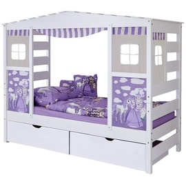 TICAA Hausbett mit Bettkasten "Horse Lila" Kiefer Weiß