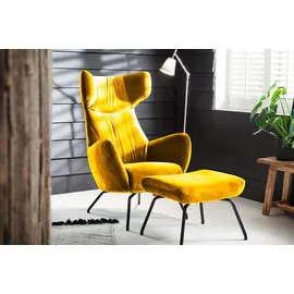 KAWOLA Ohrensessel LOTTE Velvet 79 x 117 x 79 cm Gelb mit Hocker